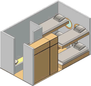 Теплоход "Юрий Андропов". Четырехместная двухъярусная каюта